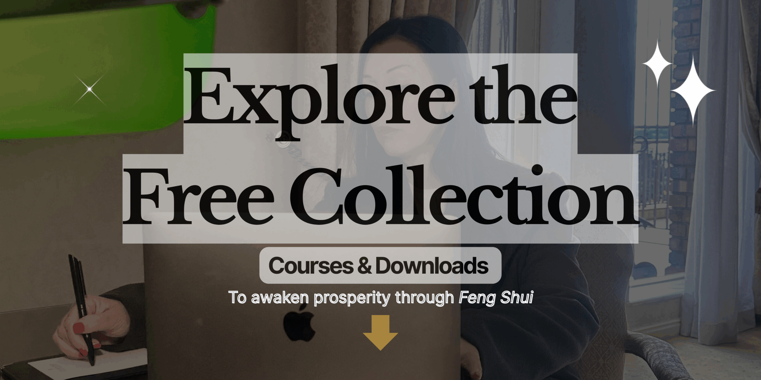 Image of a lady sitting at office desk learning Feng Shui.